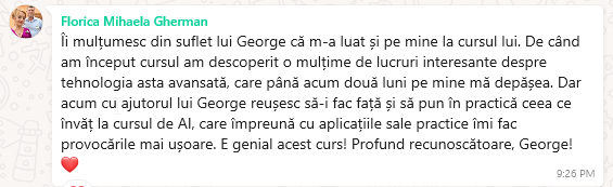 Testimonial Florica Mihaela Gherman - Training AI CODE24
